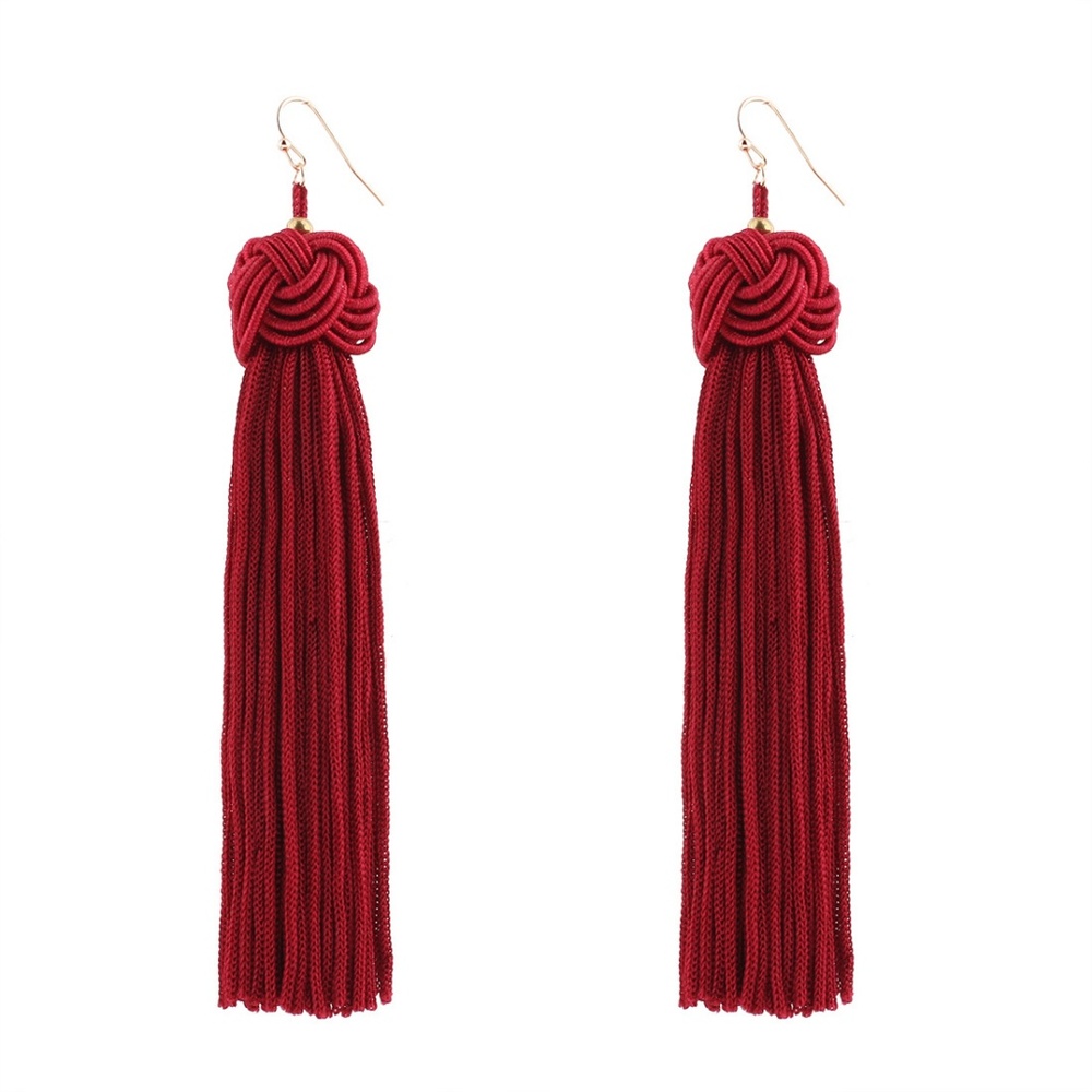 Wine Red Tassel Earrings